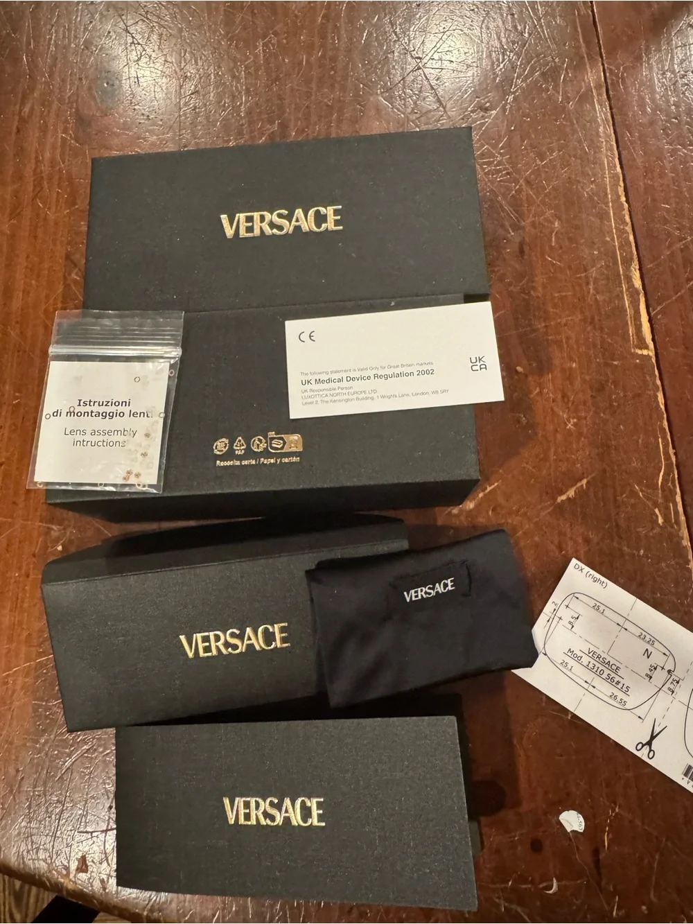 Versace Black and Gold Branded Eyewear Packaging Set